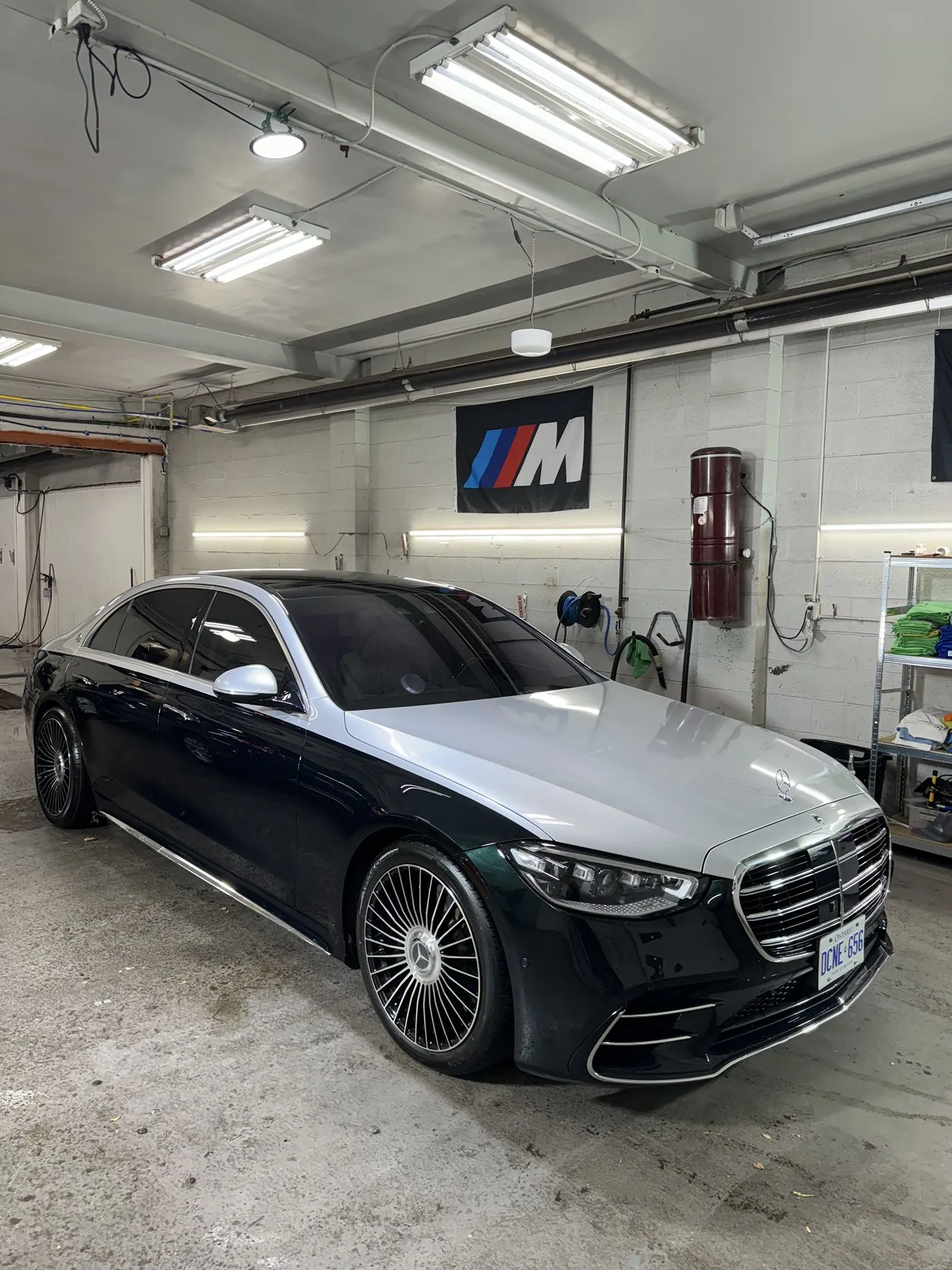 Two-tone Mercedes S-Class after a wash