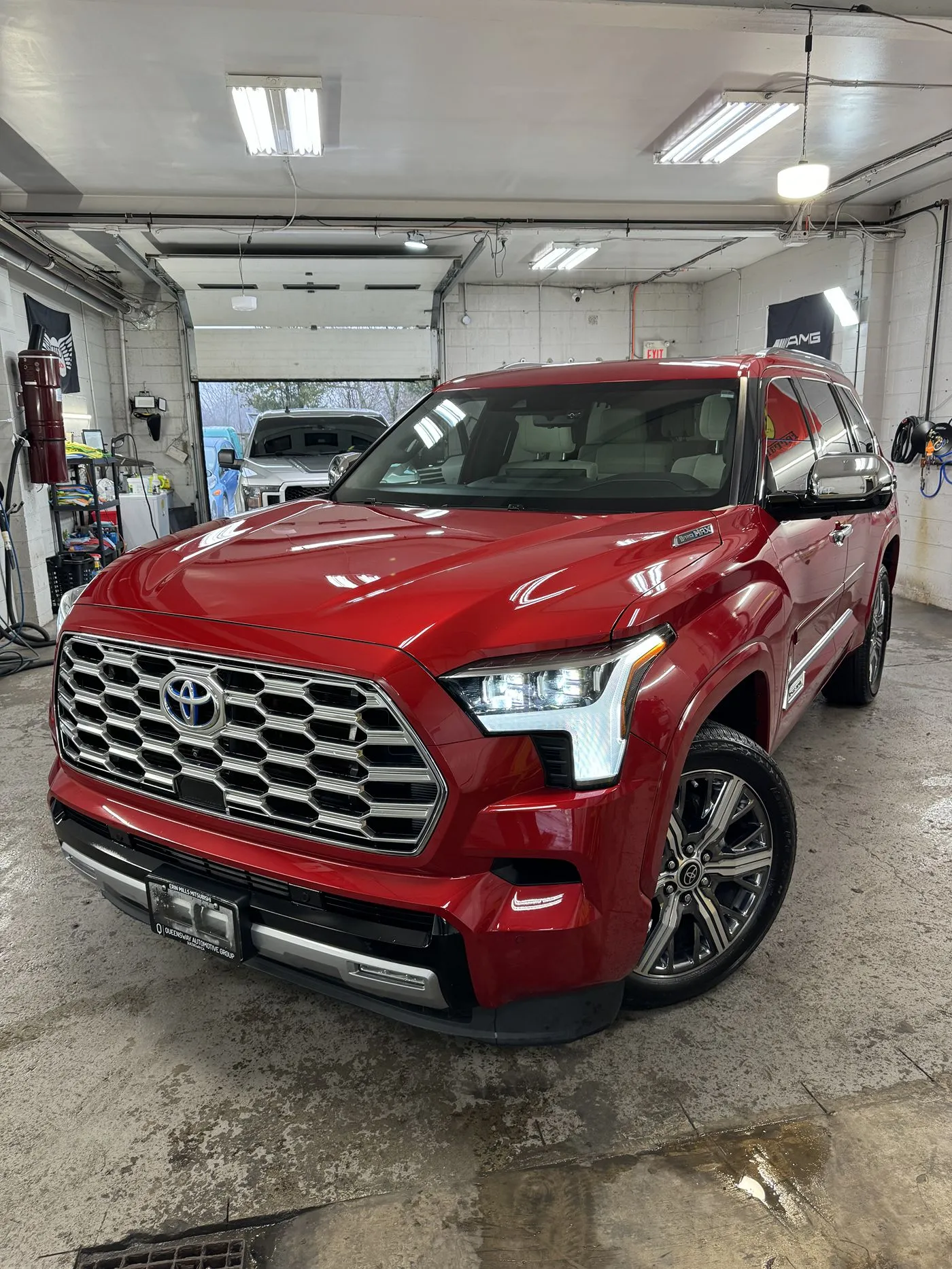 Red Toyota Sequoia after a hand wash